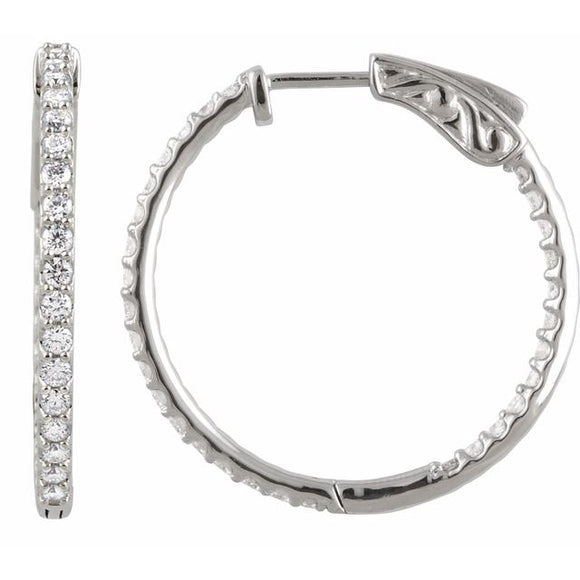 26.5 mm 1 CTW Natural Diamond Inside-Outside Hinged Hoop Earrings