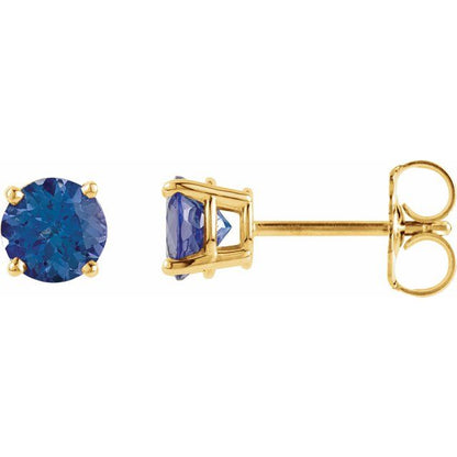 14K Gold 5 mm Natural Tanzanite Stud Earrings