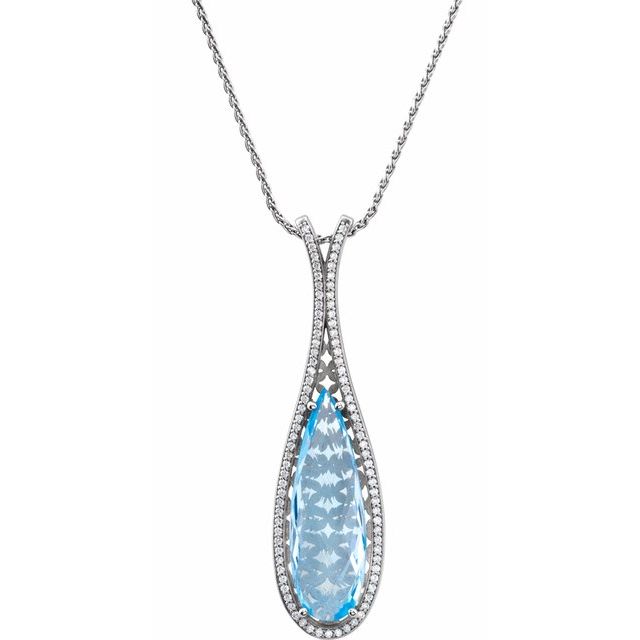 14K White Gold Sky Blue Topaz & Diamond 18" Necklace