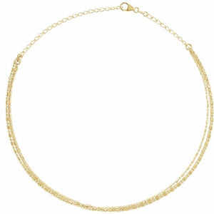 14K Yellow Gold 3-Strand Bead Chain 13-16" Choker
