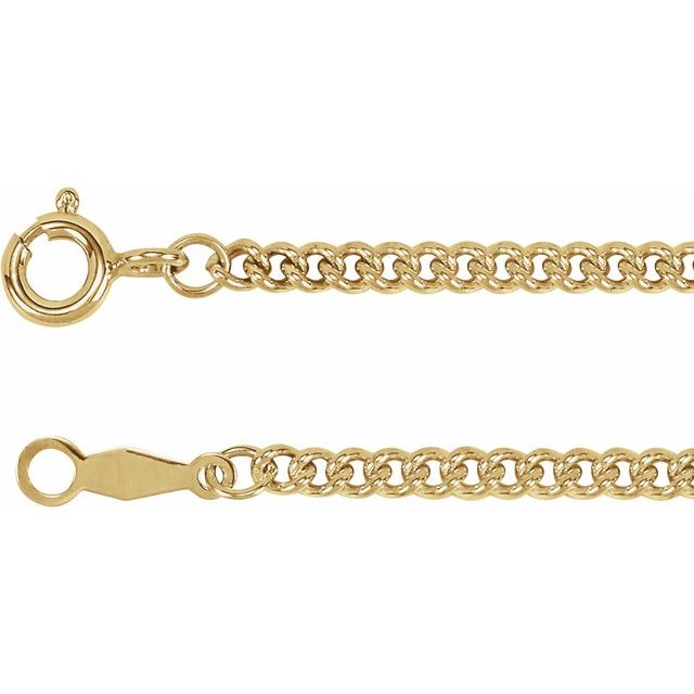 14K Yellow Gold 2.25 mm Solid Curb Link Chain