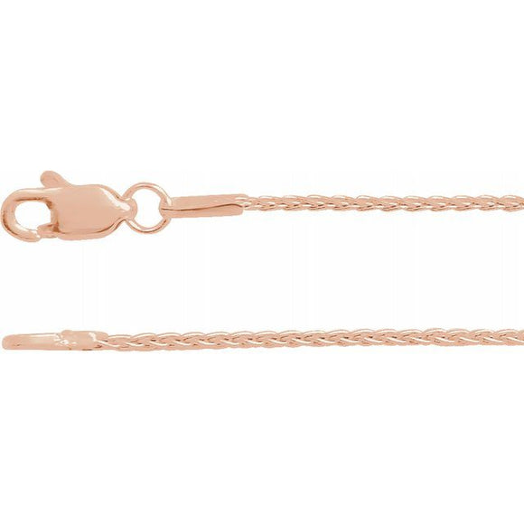 14K Rose Gold 1 mm Wheat Chain