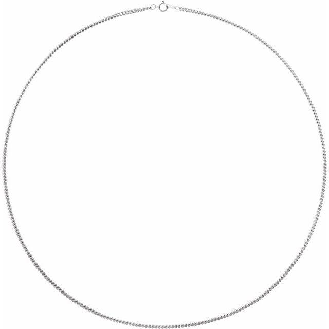 14K White Gold 2.25 mm Solid Curb Link Chain