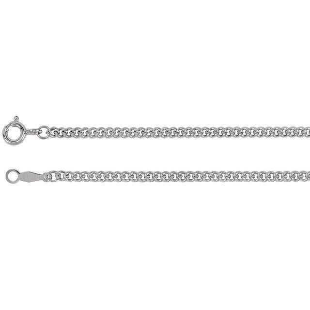 14K White Gold 2.25 mm Solid Curb Link Chain