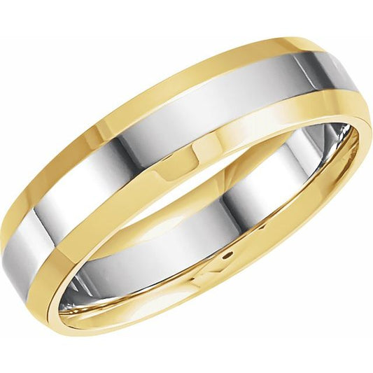 14K Yellow & White Gold Beveled-Edge Two-Tone Band, 6 mm Wide