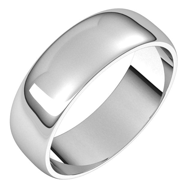 Platinum Half Round Light Wedding Band, 6 mm Wide