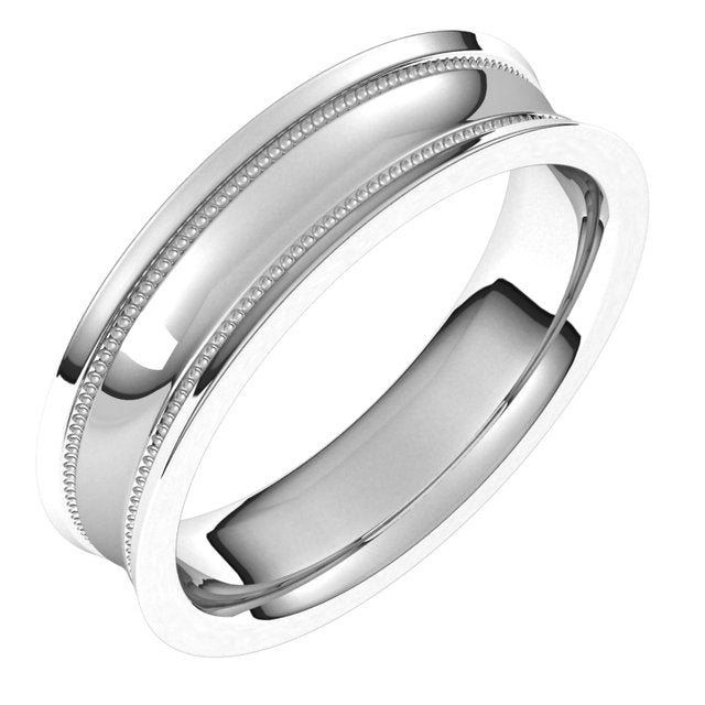 10K White Gold Milgrain Concave with Edge Wedding Band, 5 mm Wide