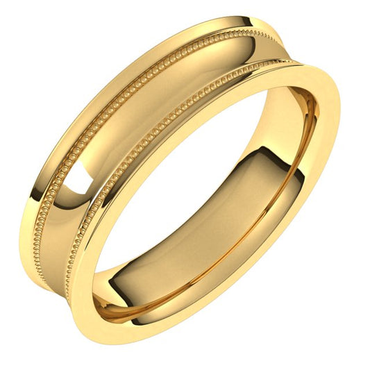 18K Yellow Gold Milgrain Concave with Edge Wedding Band, 5 mm Wide