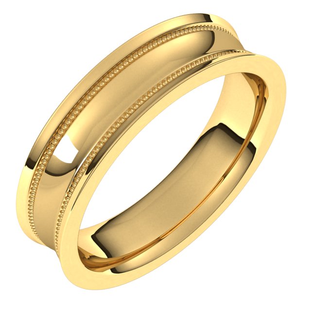 10K Yellow Gold Milgrain Concave with Edge Wedding Band, 5 mm Wide