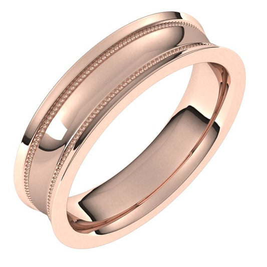 10K Rose Gold Milgrain Concave with Edge Wedding Band, 5 mm Wide