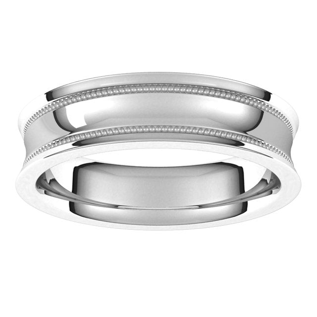 10K White Gold Milgrain Concave with Edge Wedding Band, 5 mm Wide