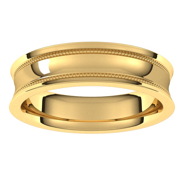 10K Yellow Gold Milgrain Concave with Edge Wedding Band, 5 mm Wide