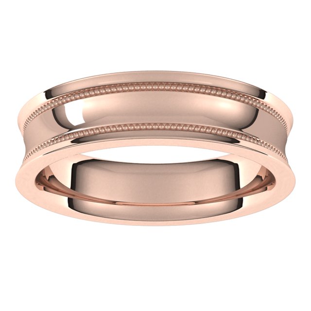 10K Rose Gold Milgrain Concave with Edge Wedding Band, 5 mm Wide