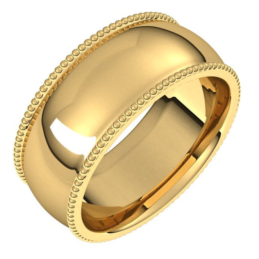 18K Yellow Gold Beaded Comfort Fit Wedding Band, 8 mm Wide