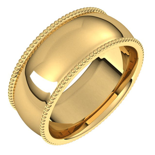 14K Yellow Gold Beaded Comfort Fit Wedding Band, 8 mm Wide