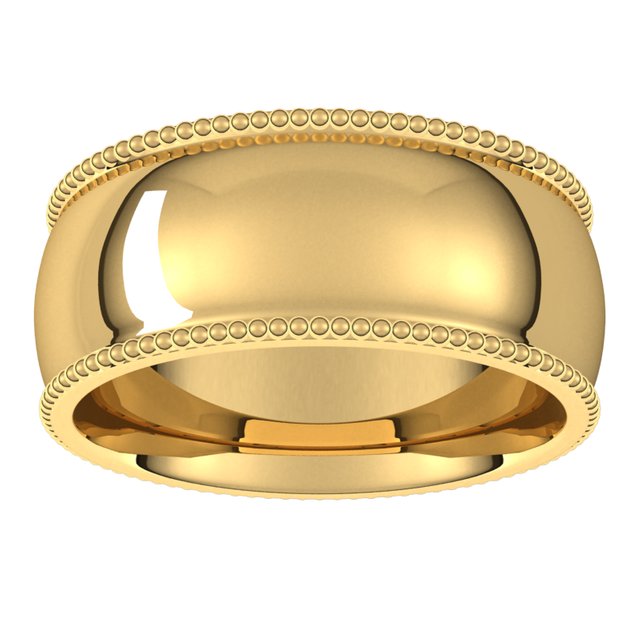 10K Yellow Gold Beaded Comfort Fit Wedding Band, 8 mm Wide