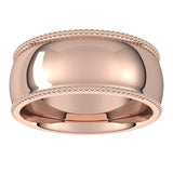 18K Rose Gold Beaded Comfort Fit Wedding Band, 8 mm Wide