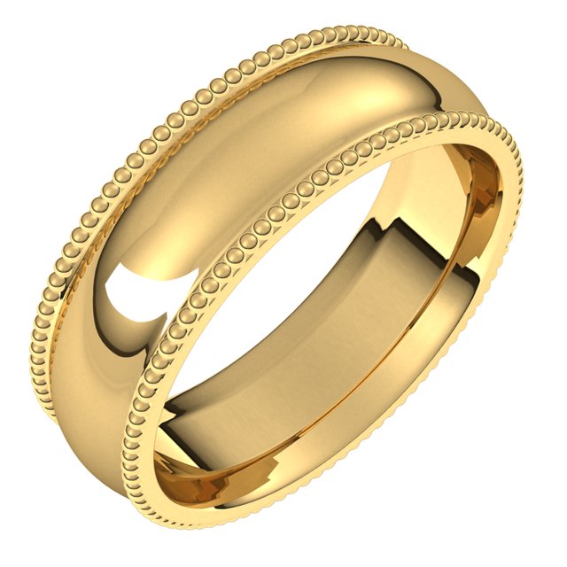 10K Yellow Gold Beaded Comfort Fit Wedding Band, 6 mm Wide