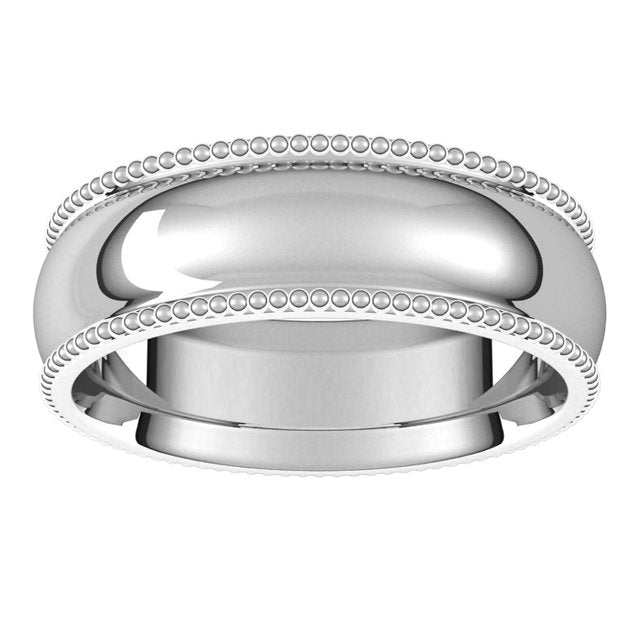 18K White Gold Beaded Comfort Fit Wedding Band, 6 mm Wide