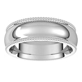 18K White Gold Beaded Comfort Fit Wedding Band, 6 mm Wide