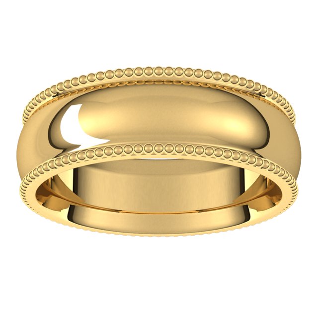 14K Yellow Gold Beaded Comfort Fit Wedding Band, 6 mm Wide