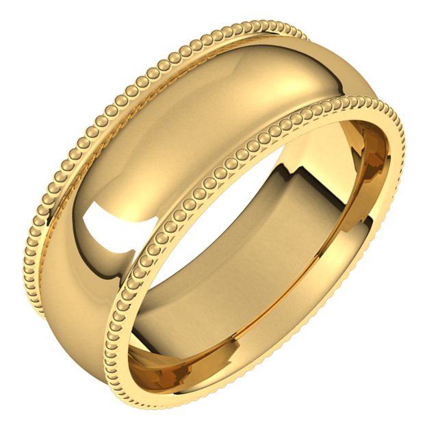 14K Yellow Gold Beaded Comfort Fit Wedding Band, 7 mm Wide