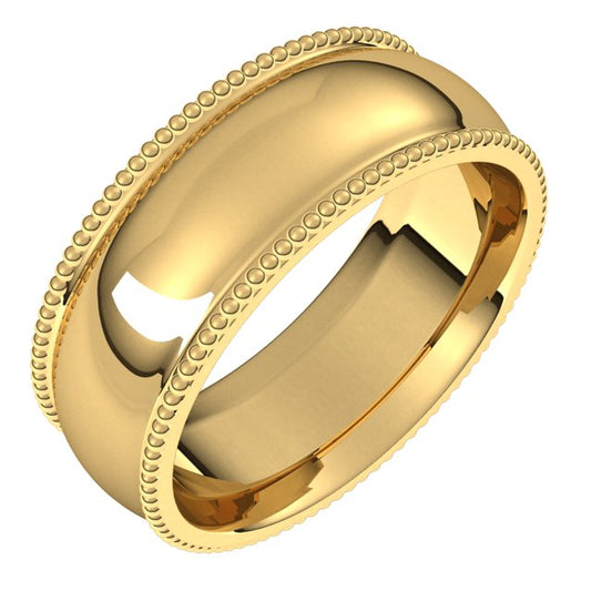 18K Yellow Gold Beaded Comfort Fit Wedding Band, 7 mm Wide