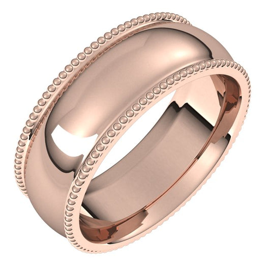 14K Rose Gold Beaded Comfort Fit Wedding Band, 7 mm Wide