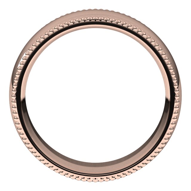 10K Rose Gold Beaded Comfort Fit Wedding Band, 7 mm Wide