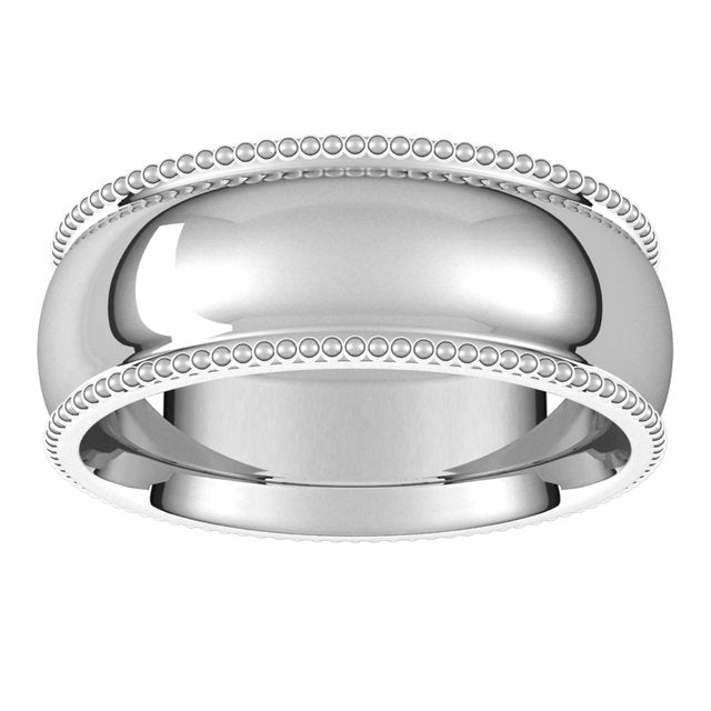 14K White Gold Beaded Comfort Fit Wedding Band, 7 mm Wide