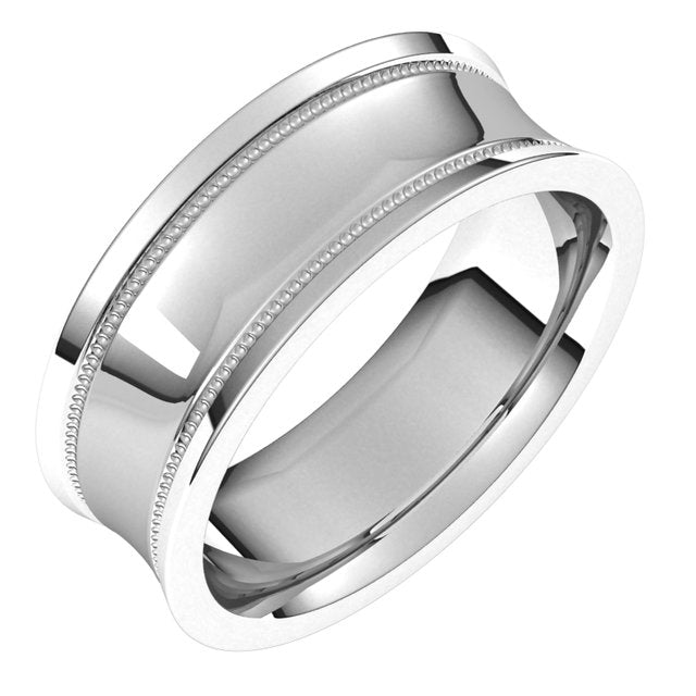 10K White Gold Milgrain Concave with Edge Wedding Band, 7 mm Wide