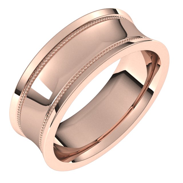 14K Rose Gold Milgrain Concave with Edge Wedding Band, 7 mm Wide