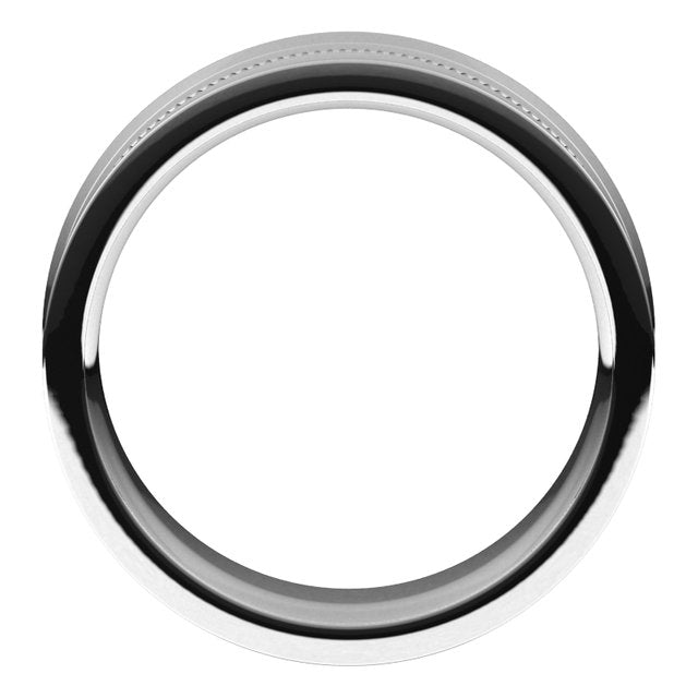 10K White Gold Milgrain Concave with Edge Wedding Band, 7 mm Wide