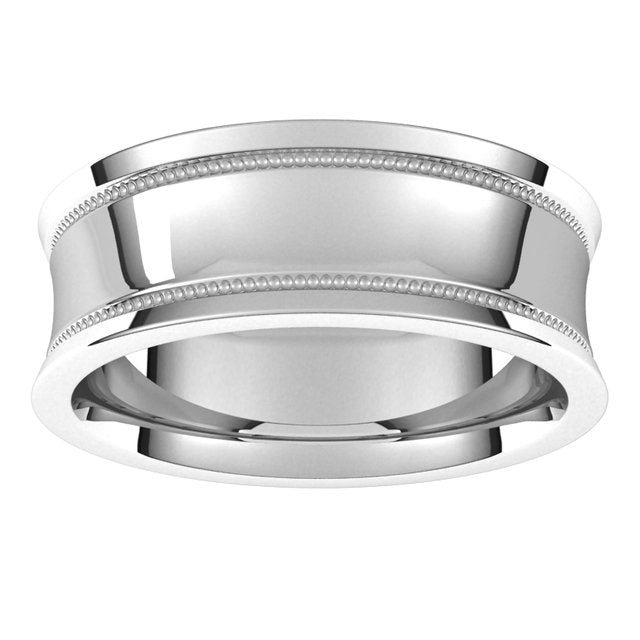 10K White Gold Milgrain Concave with Edge Wedding Band, 7 mm Wide