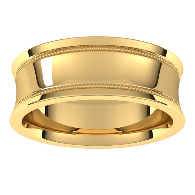 18K Yellow Gold Milgrain Concave with Edge Wedding Band, 7 mm Wide