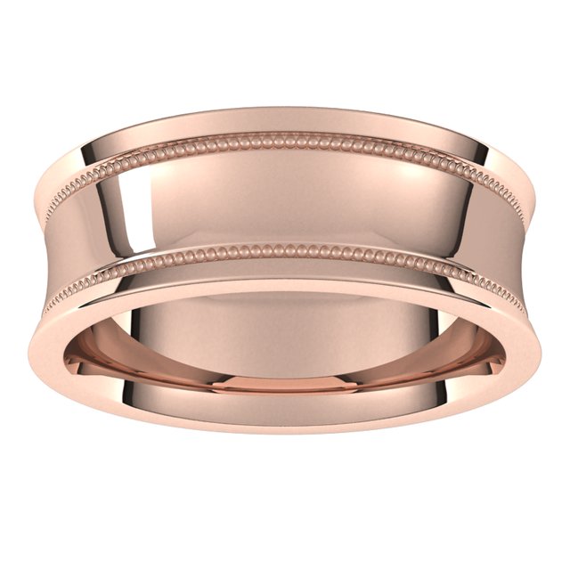 10K Rose Gold Milgrain Concave with Edge Wedding Band, 7 mm Wide