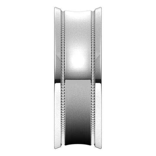 18K White Gold Milgrain Concave with Edge Wedding Band, 7 mm Wide