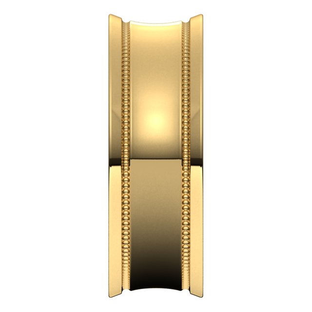 18K Yellow Gold Milgrain Concave with Edge Wedding Band, 7 mm Wide