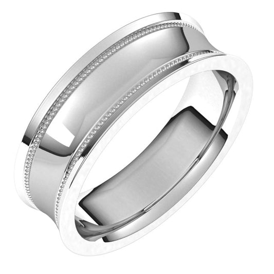 10K White Gold Milgrain Concave with Edge Wedding Band, 6 mm Wide