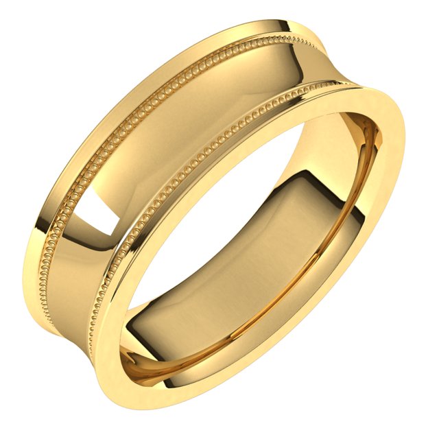 14K Yellow Gold Milgrain Concave with Edge Wedding Band, 6 mm Wide