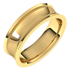 18K Yellow Gold Milgrain Concave with Edge Wedding Band, 6 mm Wide