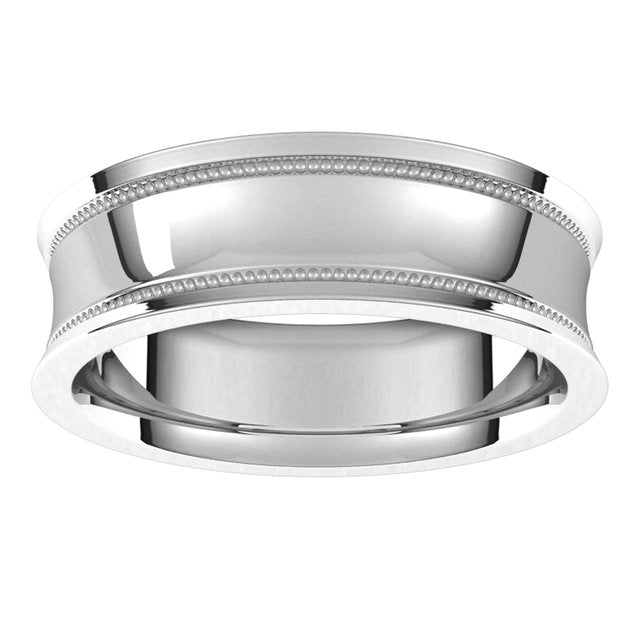 14K White Gold Milgrain Concave with Edge Wedding Band, 6 mm Wide