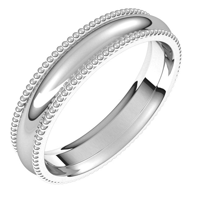18K White Gold Beaded Comfort Fit Wedding Band, 4 mm Wide