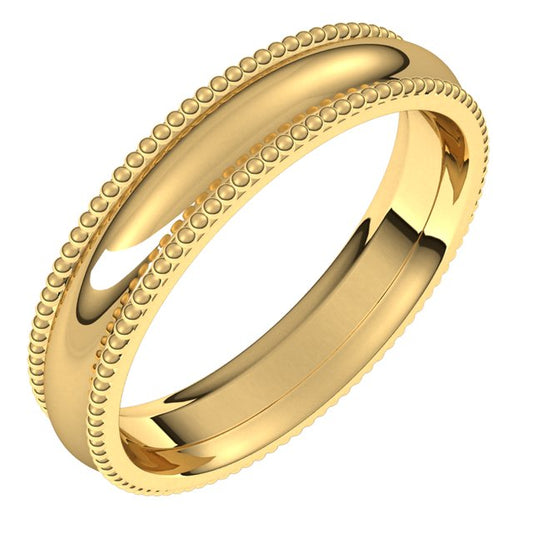 10K Yellow Gold Beaded Comfort Fit Wedding Band, 4 mm Wide