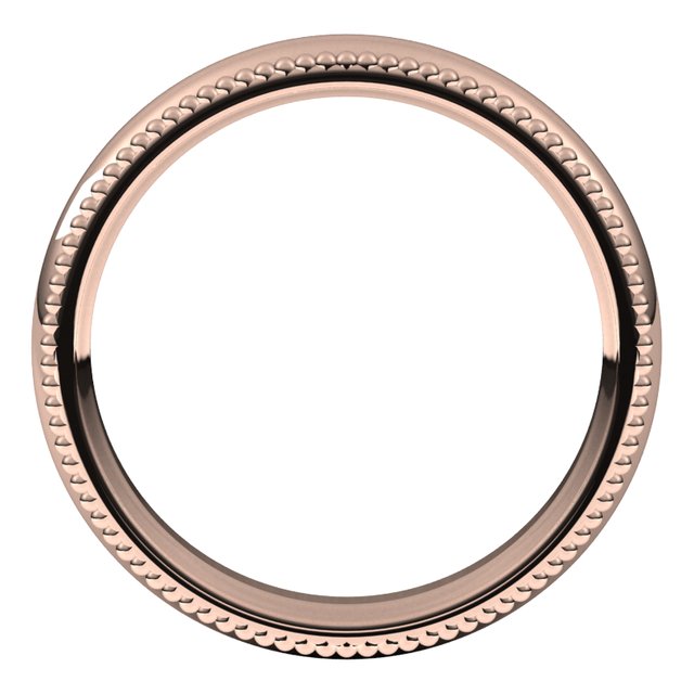 10K Rose Gold Beaded Comfort Fit Wedding Band, 4 mm Wide