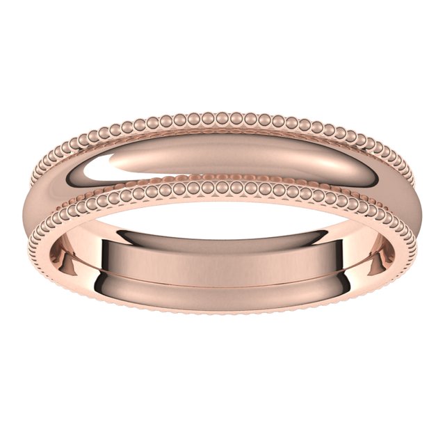 10K Rose Gold Beaded Comfort Fit Wedding Band, 4 mm Wide