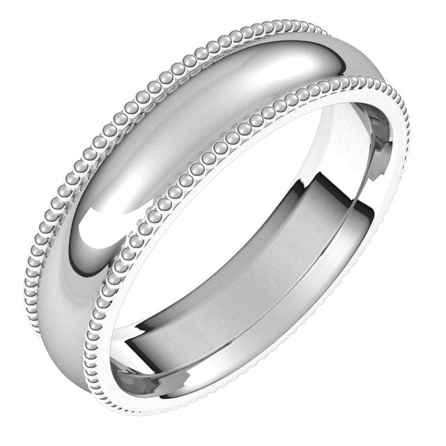 10K White Gold Beaded Comfort Fit Wedding Band, 5 mm Wide