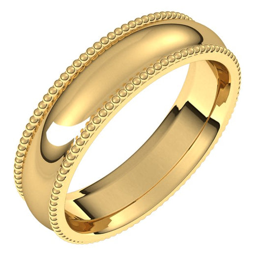 10K Yellow Gold Beaded Comfort Fit Wedding Band, 5 mm Wide