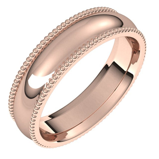 14K Rose Gold Beaded Comfort Fit Wedding Band, 5 mm Wide