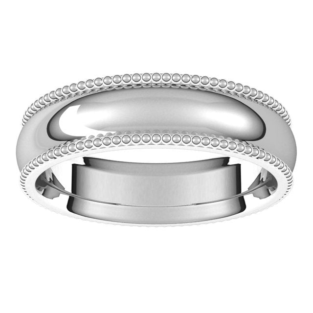 10K White Gold Beaded Comfort Fit Wedding Band, 5 mm Wide